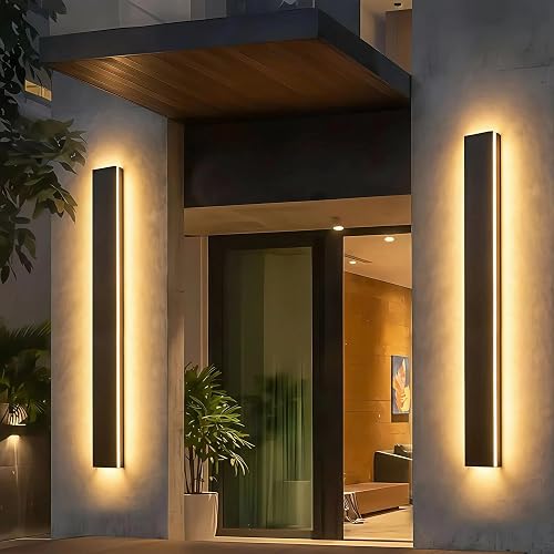 pedforn 47in Outdoor Wall Lights, Long Linear Wall Light, Black LED Exterior Light Fixtures Wall Mount, Dimmable Modern Outdoor Lights, Outside Lights