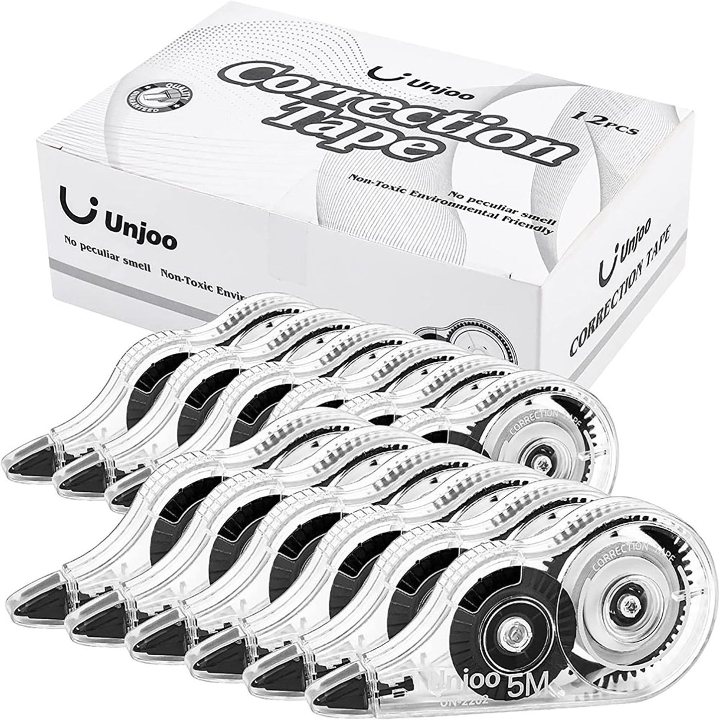Unjoo White Correction Tape, Easy To Use Applicator for Instant Corrections Wrong Writing At Any Time, For school, Office (12pack, 5M/196" x 0.2"