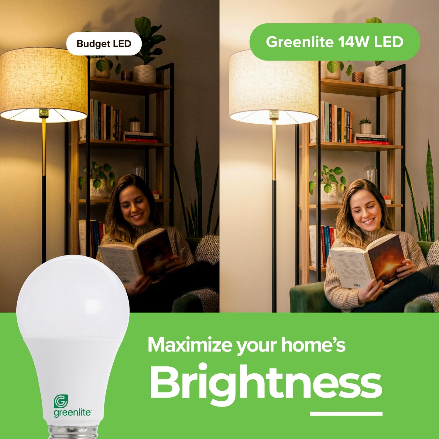 Greenlite A19 LED Bulbs, 14W (100 W Equiv.), 3000K, 1500 Lumens, 4 Pack