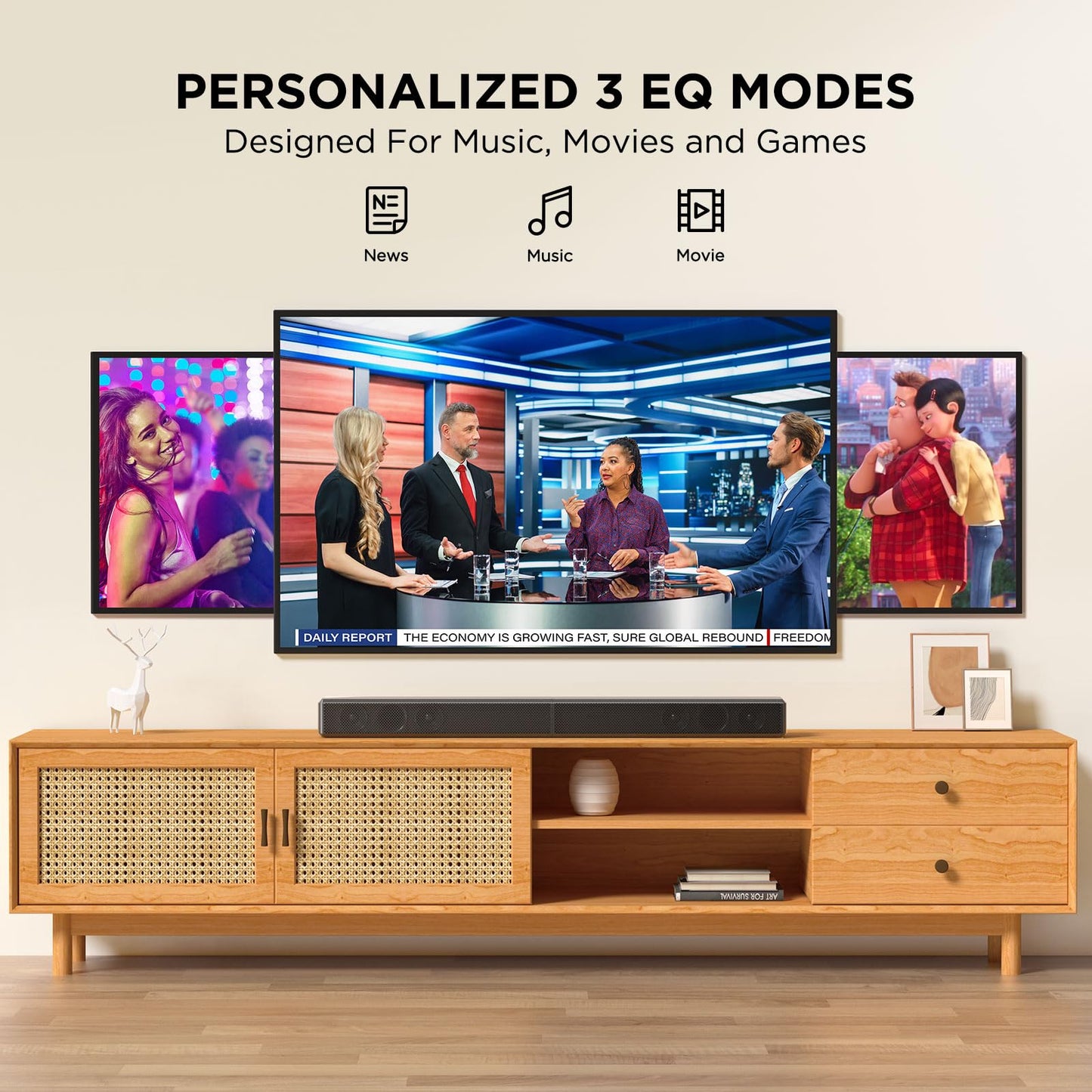 2.0 ch 100W Sound Bar for Smart TV, 2-in-1 Detachable Bluetooth 5.3 Speaker with 3 EQ Modes & Adjustable Bass - Home Theater Audio for Movies, Gaming