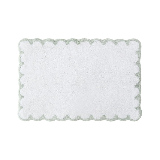 Peri Home Scalloped Bath Rug - Soft & Absorbent 100% Cotton Tufted Bath Mat, 20" x 30", White with Sage Scallop