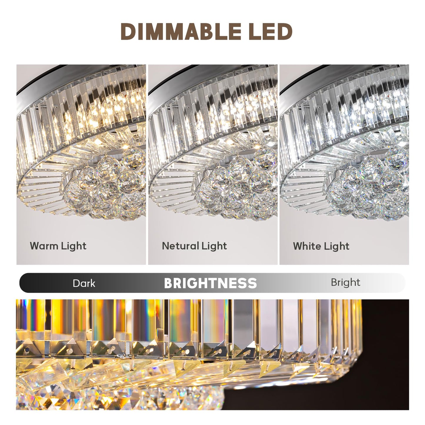 CROSSIO 48" Crystal Chandelier Ceiling Fan with Light Modern Ceiling Fan with Retractable Blades Crystal Fandelier with Remote Control Chrome