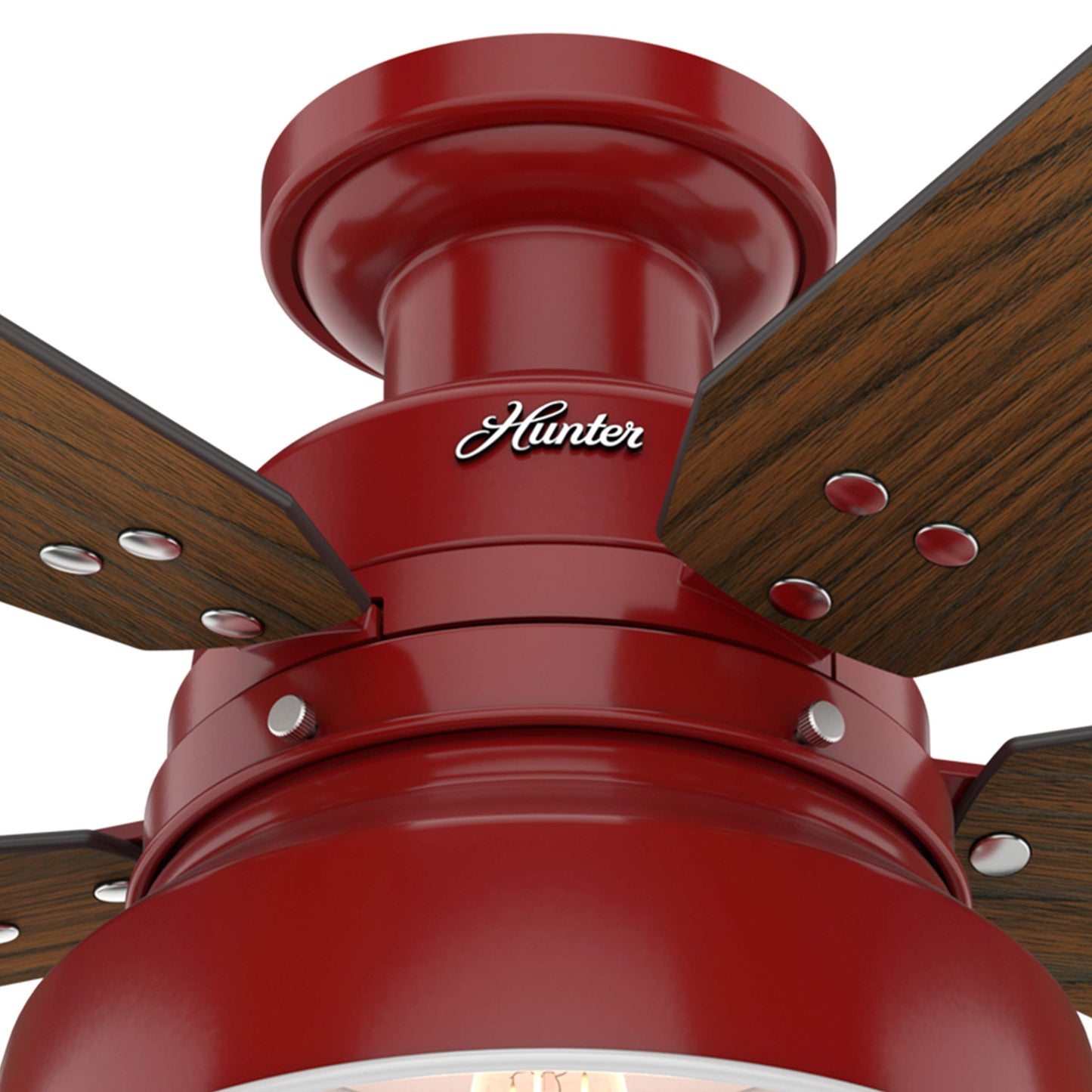 Hunter Fan 52 inch Low Profile Barn Red Indoor/Outdoor Ceiling Fan with Light Kit (Renewed)
