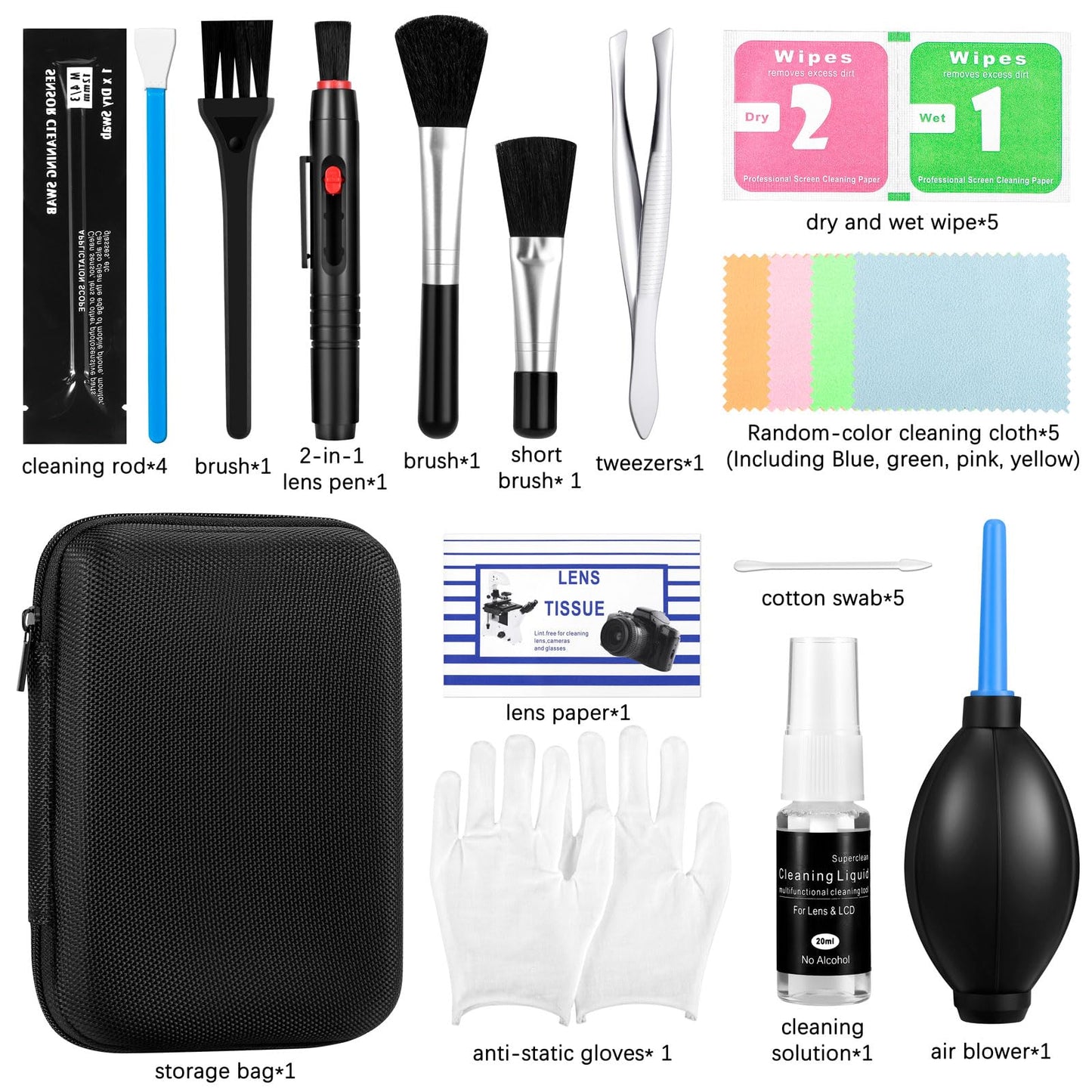 Camera Cleaning kit - Professional Camera Lens Cleaning Kit,Complete DSLR & Mirrorless Camera Sensor Cleaning Set Kit with Lens Pen, Blower, Brush