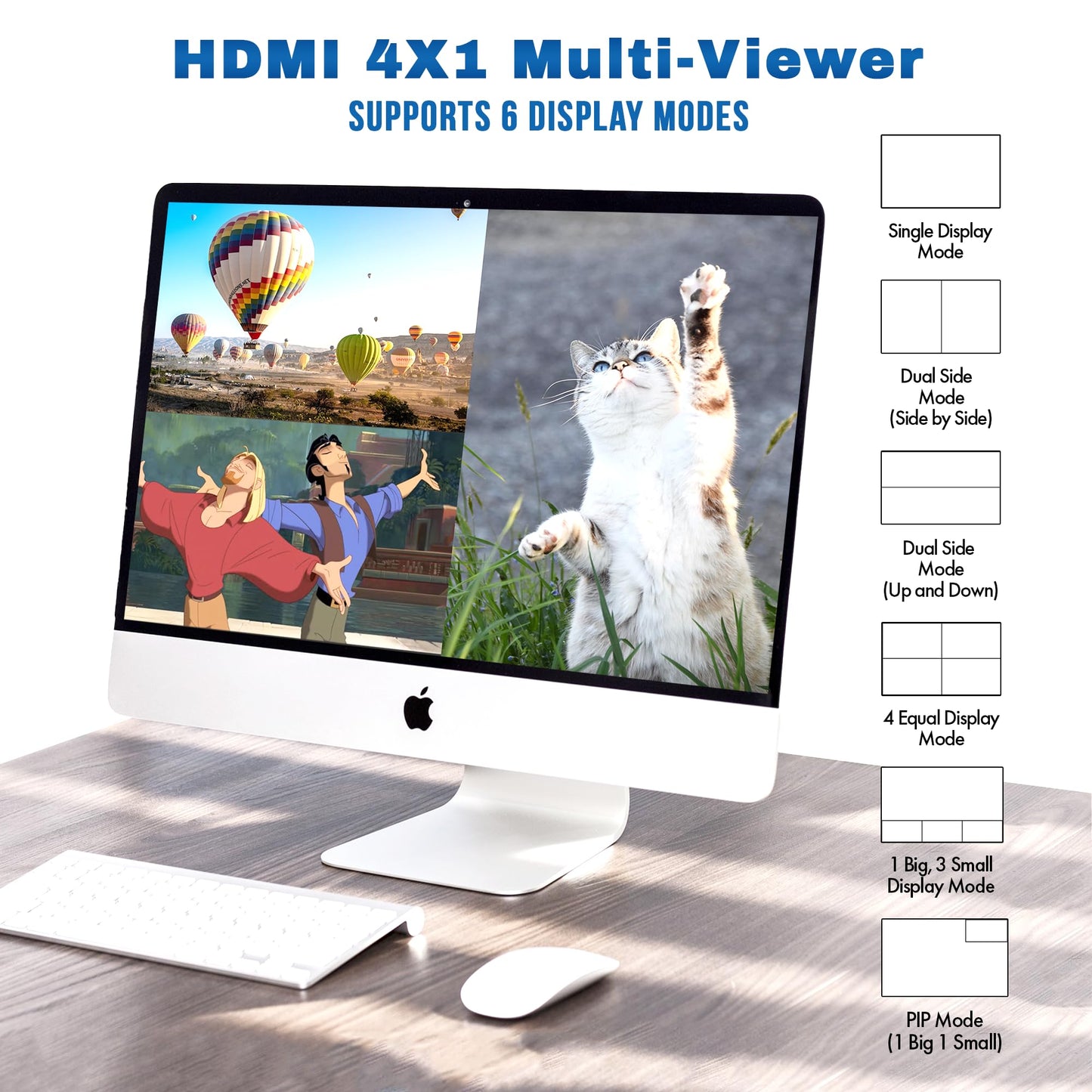 J-Tech Digital 4K HDMI Multiviewer Switch 4 in 1 Out, 4x1 4K 30Hz HDMI Quad Multiviewer Seamless Switcher with PiP, 6 Viewing Modes, Audio Extraction