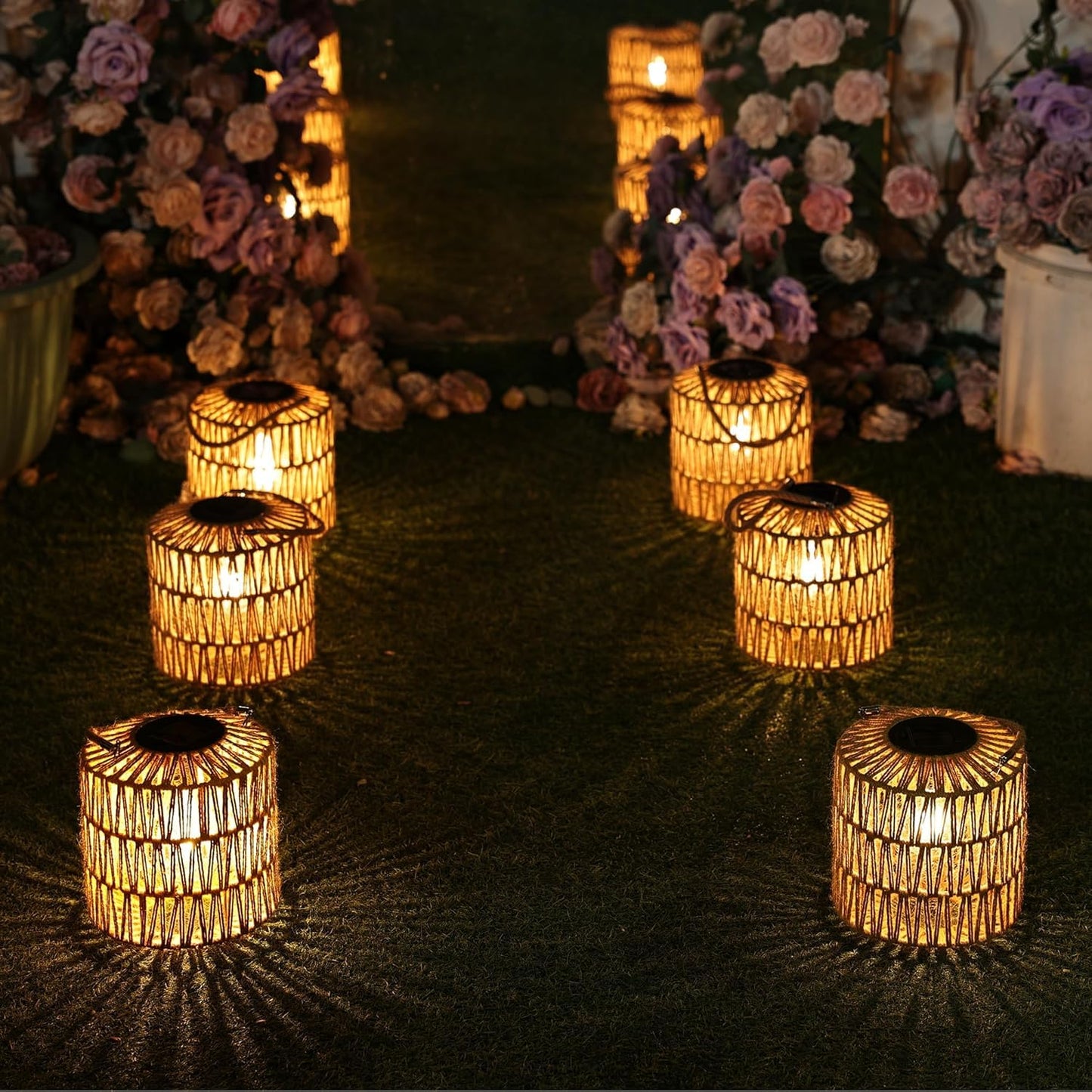 Cooo Large Solar Rope Lantern Outdoor Hanging - Handwoven Jute Rope Lantern with Warm Edison Bulb, IP65 Waterproof Solar Powered Garden Light