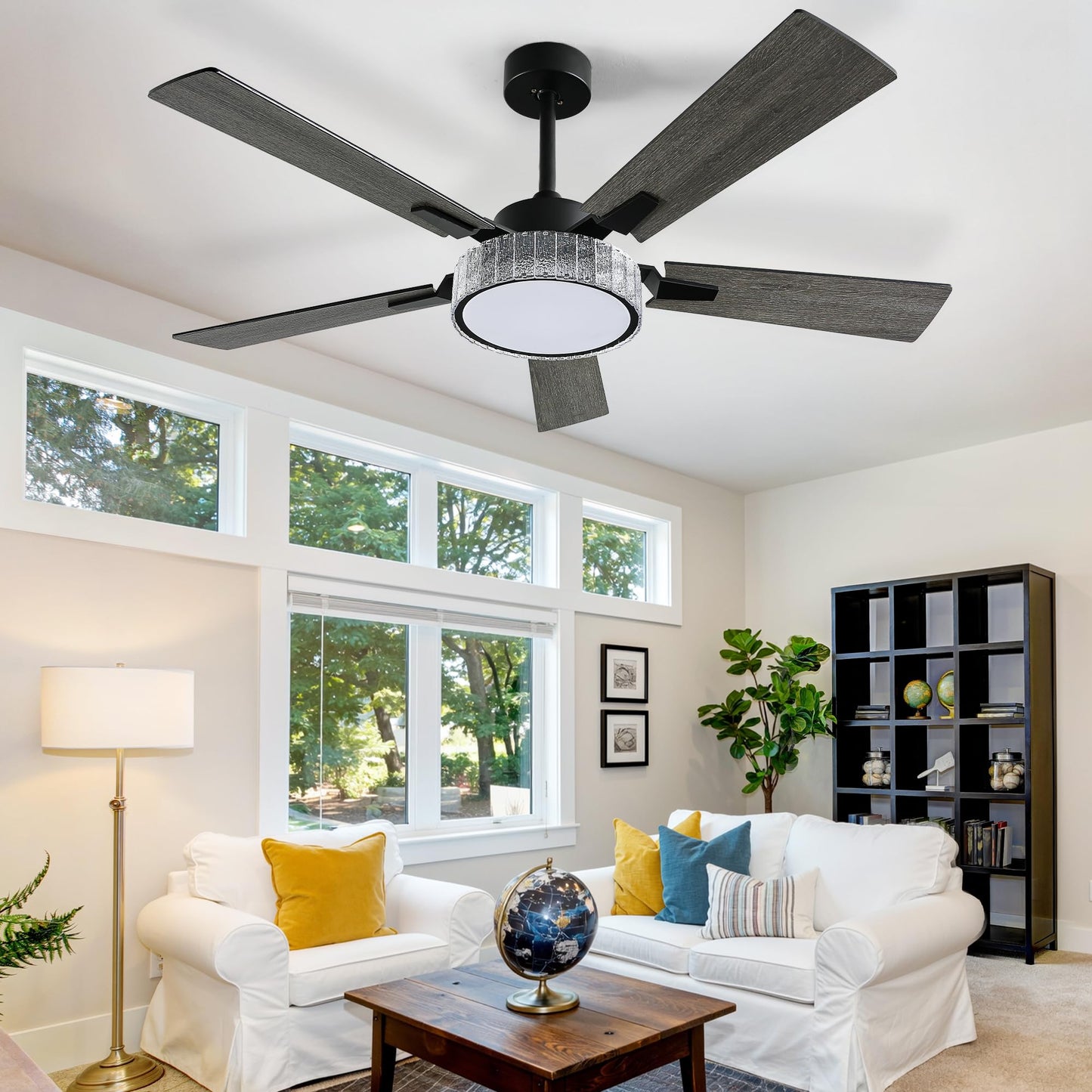 YITAHOME 52 Inch Black Chandelier Ceiling Fan with Lights