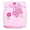 Spasilk Baby Girls' Newborn Extra Thick Plush Blanket with Satin Trim, Pink Butterfly, One Size