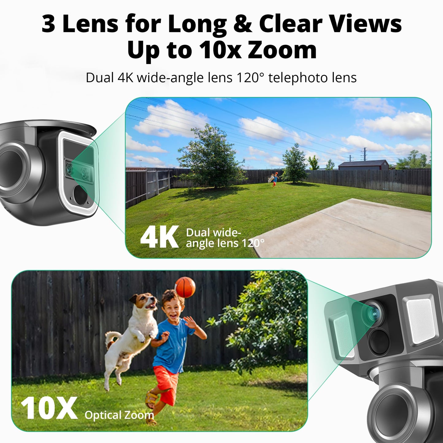 Dragon Touch 4G LTE Cellular Security Camera Outdoor, 4K Wireless Solar Bullet-PTZ Cam, 3 Lens, 10x Optical Zoom, 4G or WiFi 2 Mode, 360° PTZ AI