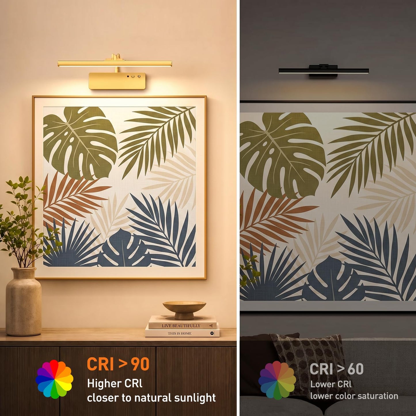 Picture Light, 15.35inch Wireless Picture Lights for Wall Rechargeable, 5400mAh Battery Wall Light with Remote, 3 Color Art Lighting for Paintings