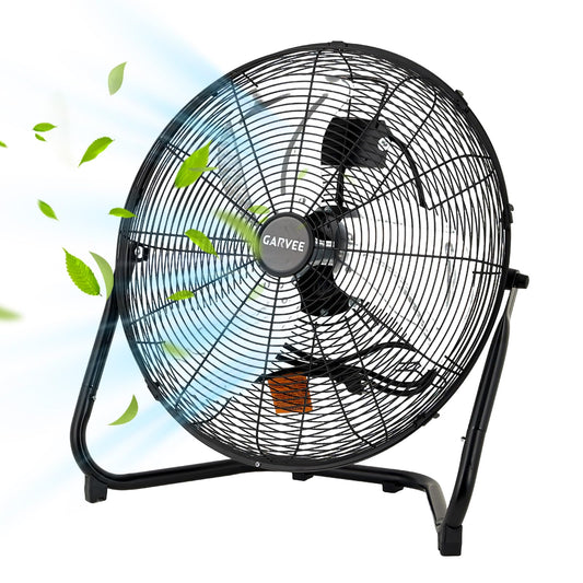Garvee 18 Inch Floor Fan, 3 Speeds 3300 CFM High Velocity Heavy Duty Industrial Fan, 360° Adjustable Tilt & Carry Handle, 26.2 ft/s Airflow Metal Fan