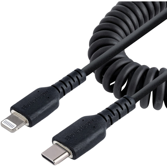 StarTech.com 20in / 50cm USB C to Lightning Cable, MFi Certified, Coiled iPhone Charger Cable, Black, Durable TPE Jacket Aramid Fiber, Heavy Duty…