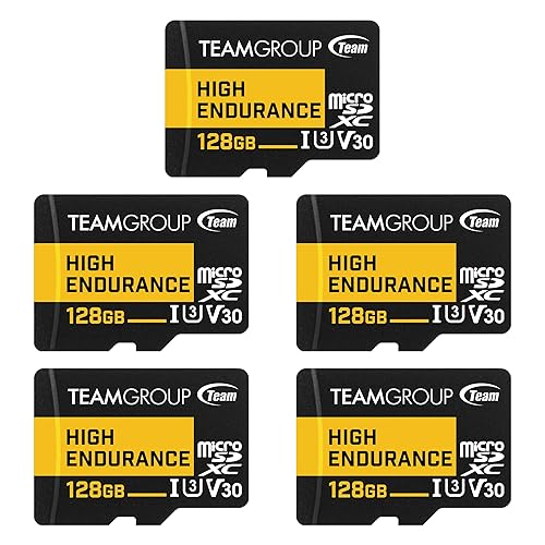 TEAMGROUP HIGH Endurance 128GB 5 Pack Micro SDXC UHS-I U3 V30 100MB/s Designed for Monitoring Stable Durable Long Lasting Flash Memory Card Security