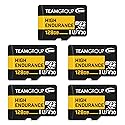 TEAMGROUP HIGH Endurance 128GB 5 Pack Micro SDXC UHS-I U3 V30 100MB/s Designed for Monitoring Stable Durable Long Lasting Flash Memory Card Security