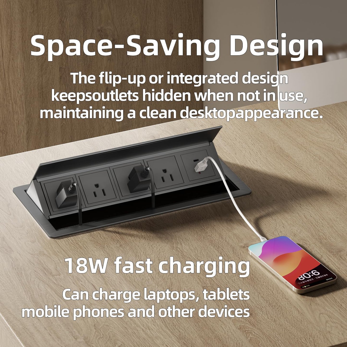 DEMER Conference Table Power Outlet PD18W Type-C Fast Charging Table Hub Connection Box with 4AC Outlets and USB Port for Conference Room Kitchen