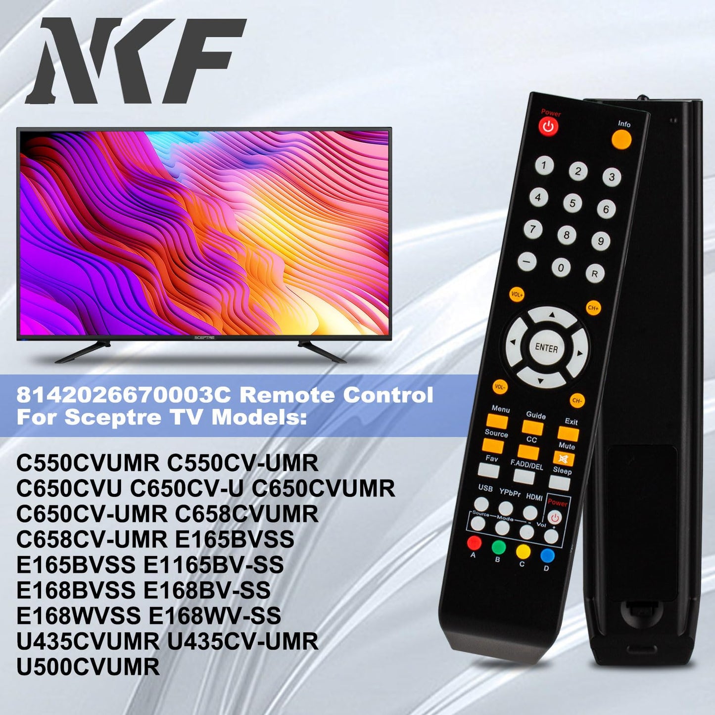 8142026670003C Remote Control for Sceptre TV Remote Replacement U515CV-UMKR E168BVSS X435BVFSR X505BV-FSRC U505CVUM C550CV-UMR C658CVUMR U658CVUMR