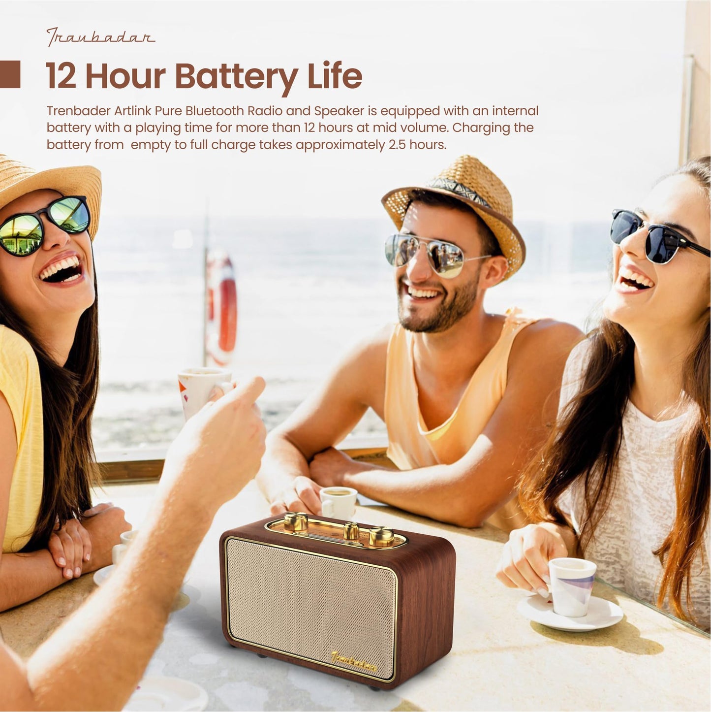TRENBADER Retro Bluetooth Speaker-Wireless Portable Speakers with Subwoofer-Elegant & Vintage Design, Vintage Radio Rotary Am/Fm Tuning Dial, Wireless