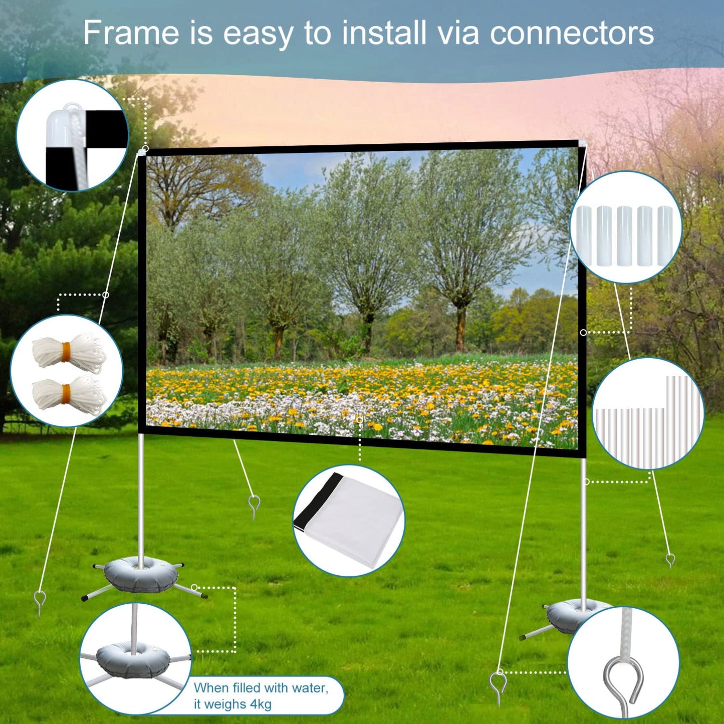 Projector Screen and Stand 100 Inch Portable Outdoor Projection Screen 16:9 4K HD Movie Projection Screen with Carry Bag for Indoor Outdoor Home