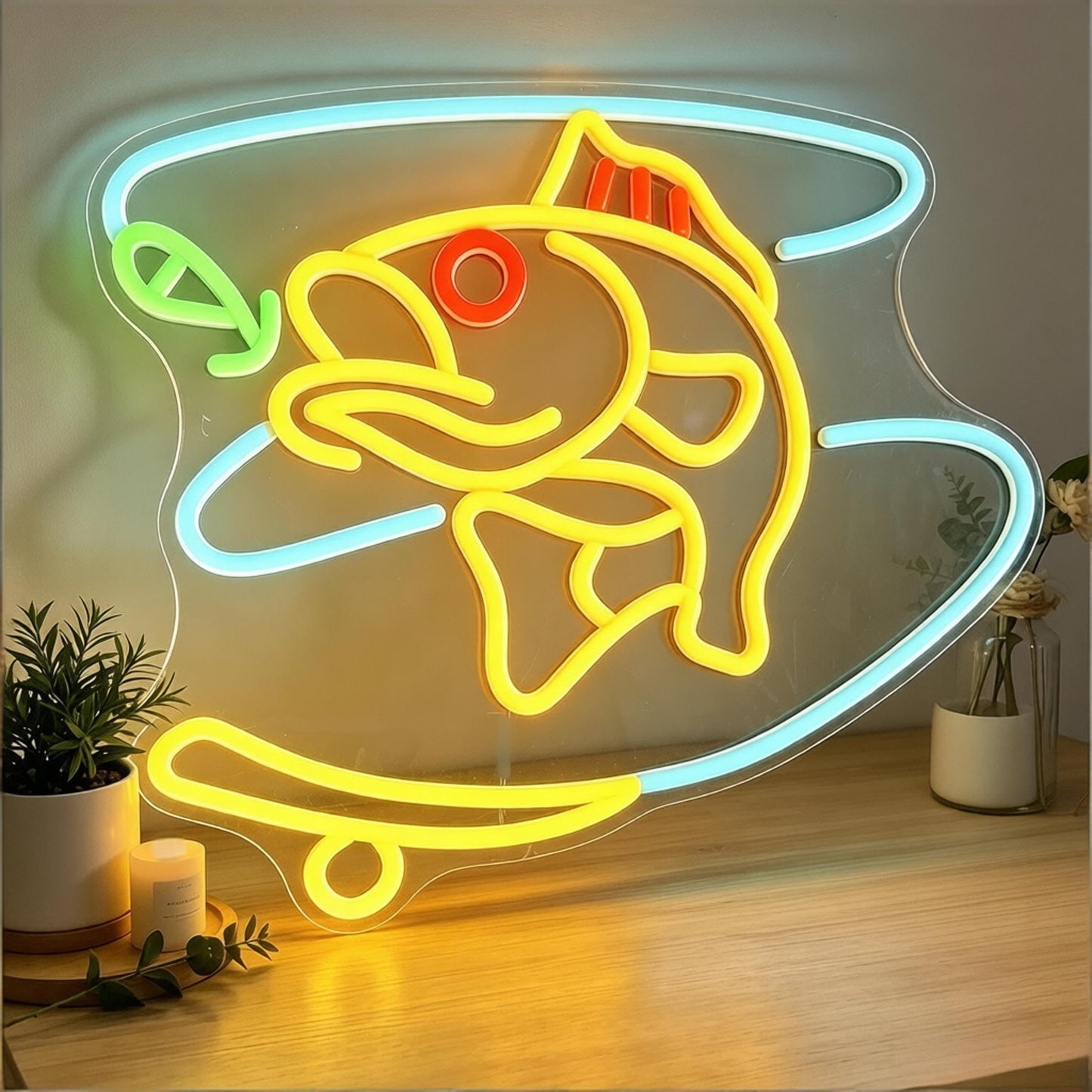 Neonawall Fishing Neon Sign - Dimmable LED Wall Art for Man Cave, USB-Powered Room Decor, Fishing Gifts for Men 15.7 x 12.8 inch
