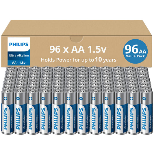 PHILIPS AA Batteries 96 Pack | 1.5v Ultra Alkaline Double A Battery | 132% More Power Then Industry Standard | Long-Lasting | 10-Year Shelf Life…