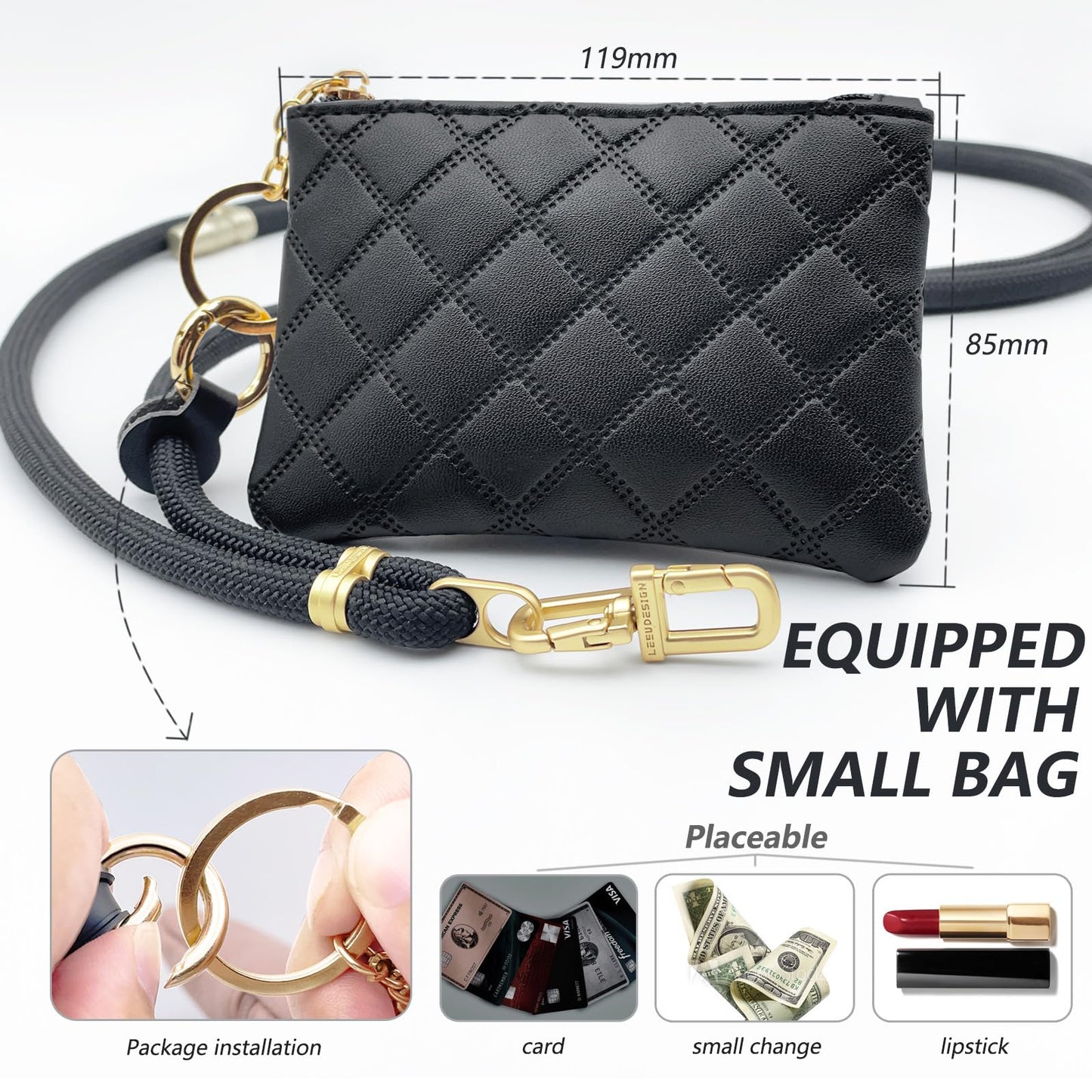 Phone Lanyard Crossbody with Leather Zipper wallet,2 Phone Tabs,360 ° rotation Premium Metal Buckles Anti theft Adjustable Lanyard,for All