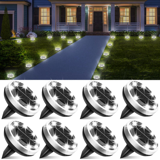 Solar Lights Outdoor Waterproof, 8 Pack 8 LED, Thickened Stainless Steel Ground Light, Solar Garden Lights Landscape Lighting for Patio Pathway Lawn