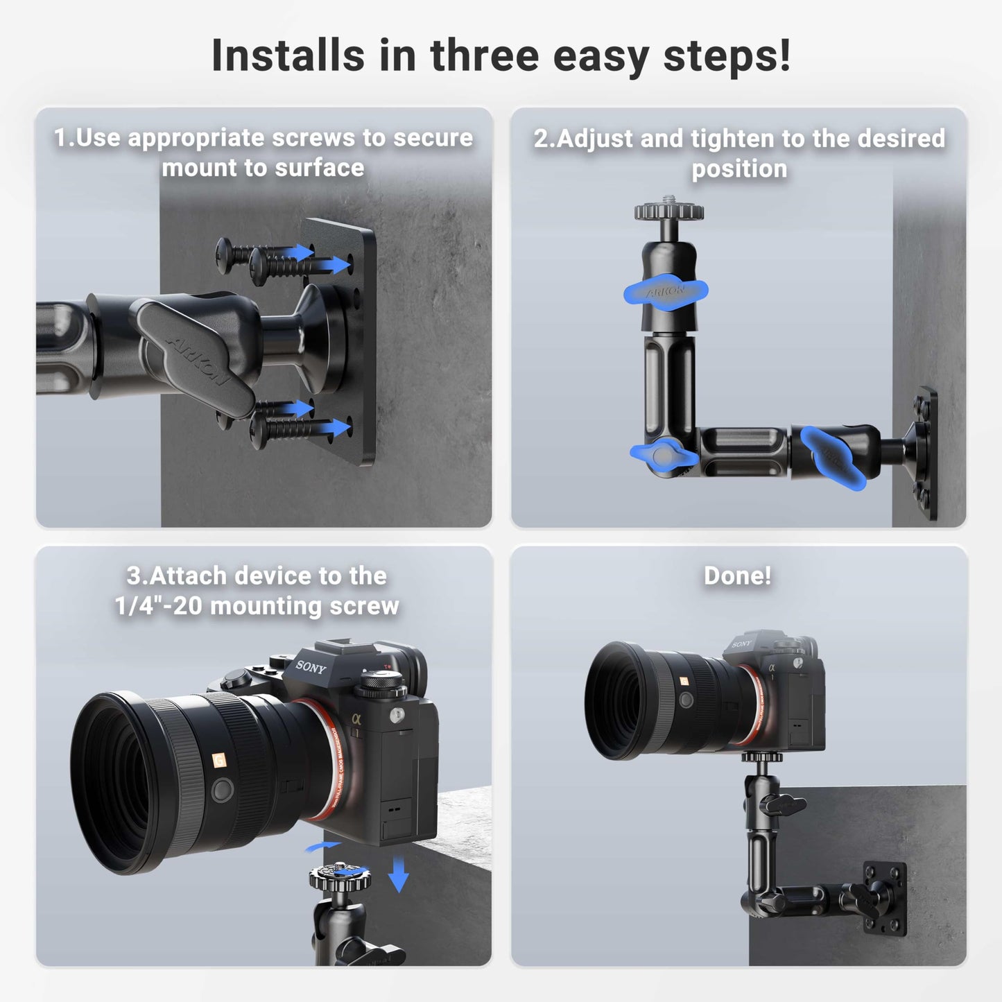 ARKON Mounts - Camera Wall Mount Robust Aluminum Construction Easy Installation Precision adjustments to capture any angle Great security camera mount