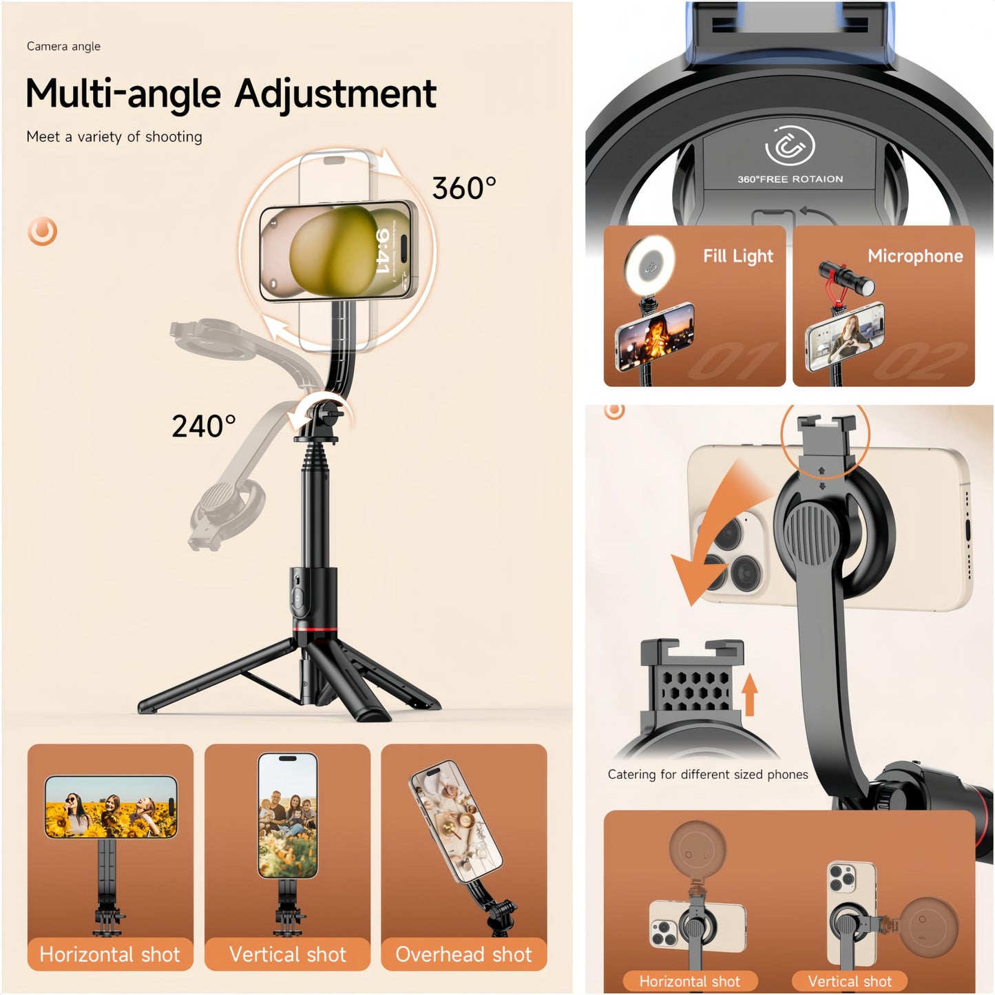Magnetic Mini Extendable Selfie Stick Tripod Holder Stand with Fill Light Bluetooth Wireless Remote for iPhone 15 14 13 12 & Android