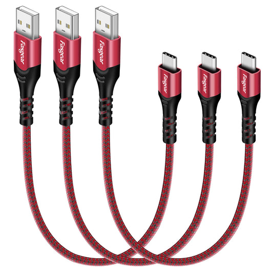 Fasgear USB C Short Cables 1ft, 3 Pack Fast Charging USB A to Type C 2.0 Charger Cords Braided Compatible for Sam-Sung Galaxy S21 Ultra Note 20 S10