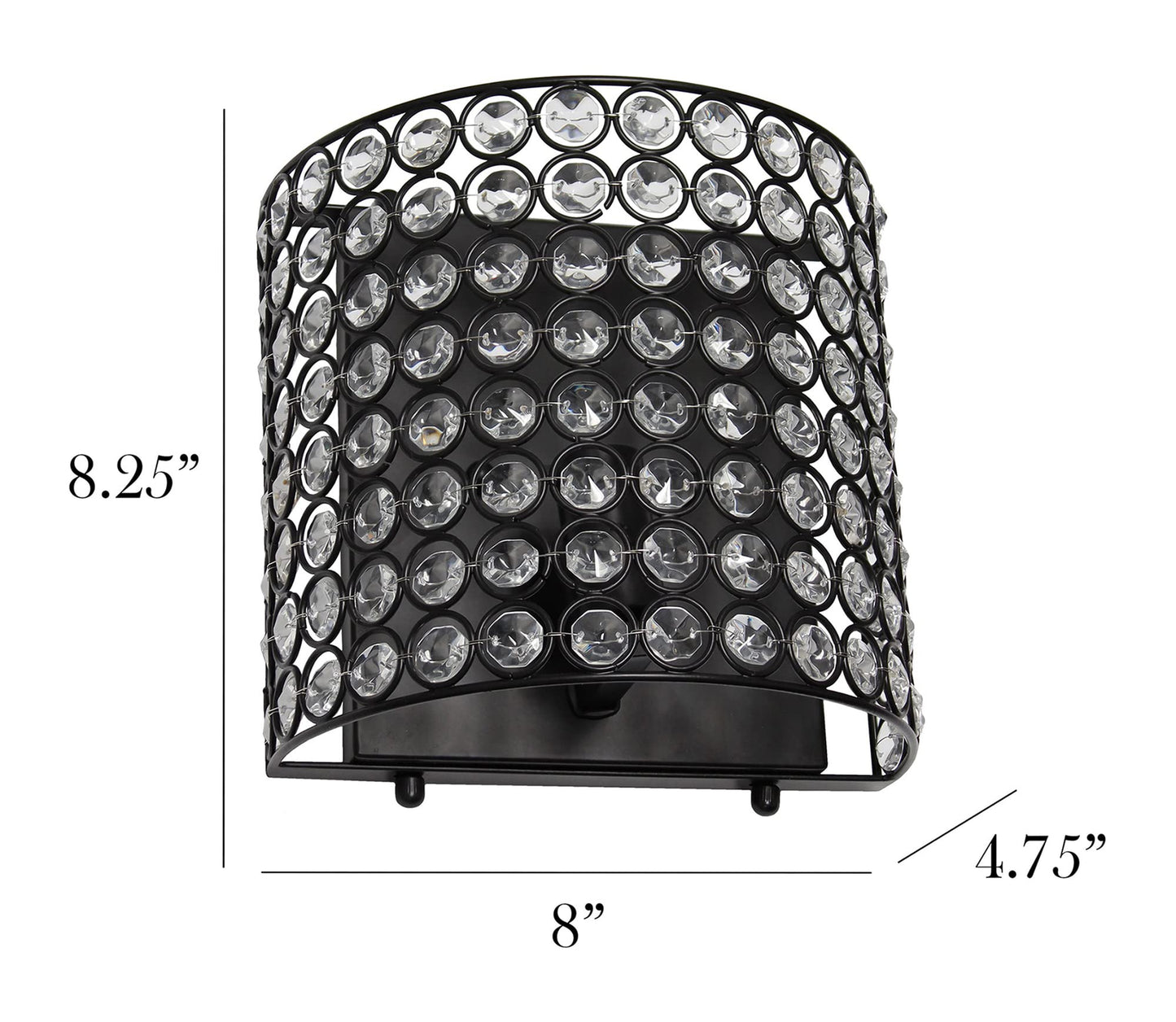Elegant Designs SC1000-BLK Elipse 1-Light Contemporary Modern 8" Crystal and Metal Wall Sconce Lighting Fixture for Bathroom Vanity Hallway Powder