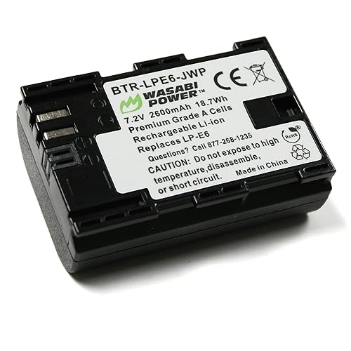 Wasabi Power LP-E6, LP-E6N Battery for Canon EOS 5D Mark II/III/IV, 5DS, 5DS R, 6D, 6D Mark II, 7D, 7D Mark II, 70D, 80D, 90D, R, R5, R6, Ra, XC10