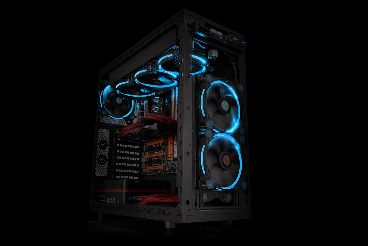 Thermaltake Riing 12 Series Blue High Static Pressure 120mm Circular LED Ring Case/Radiator Fan with Anti-Vibration Mounting System Cooling