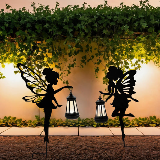 Quterhero Solar Fairy Garden Decor Lights, 2 Packs, Metal Hanging Lanterns with Warm Solar Glow - Exquisite Gifts for Women, Mom, Friends (Fairy