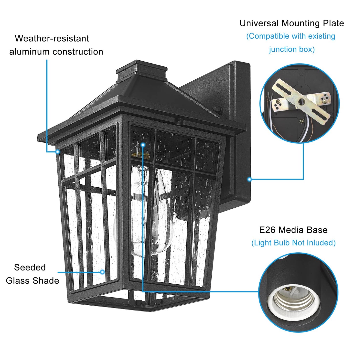 Darkaway Outdoor Sconce Lights Wall Light Fixtures, Front Porch Light Outdoor Wall Anti-Rust Waterproof Aluminum with Glass Exterior Light Fixture