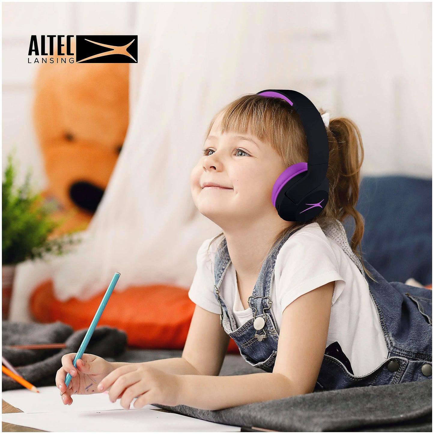 Altec Lansing Kid Safe Noise Cancelling Wireless Headphones 15H Battery, 85dB Volume Limit, Foldable Design Powerful Sound, Active Noise Cancellation
