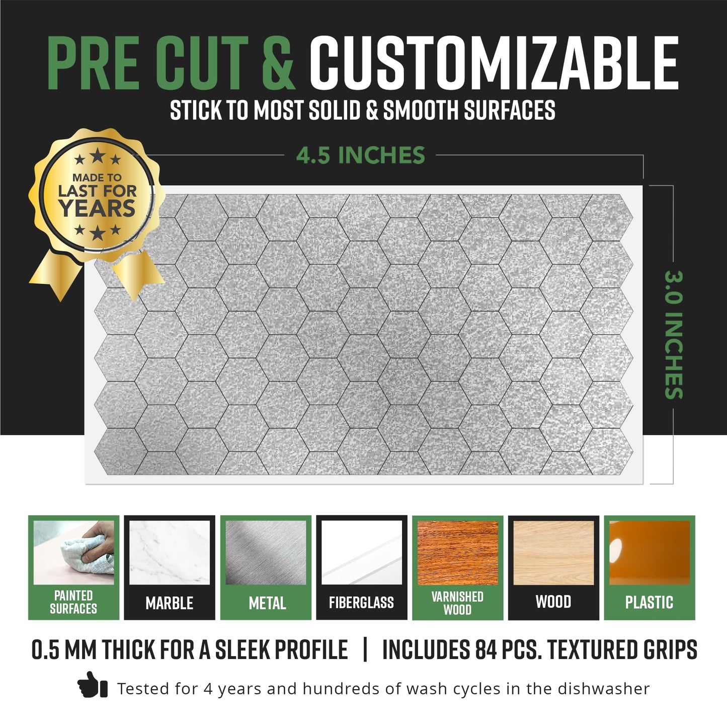 Dragon Grips Clear Rubber Grip Tape - 84 Precut Hex Griptape Stickers (Pack of 1), Non-Slip Adhesive for Cell Phones, Controllers, Guns, and Mouse