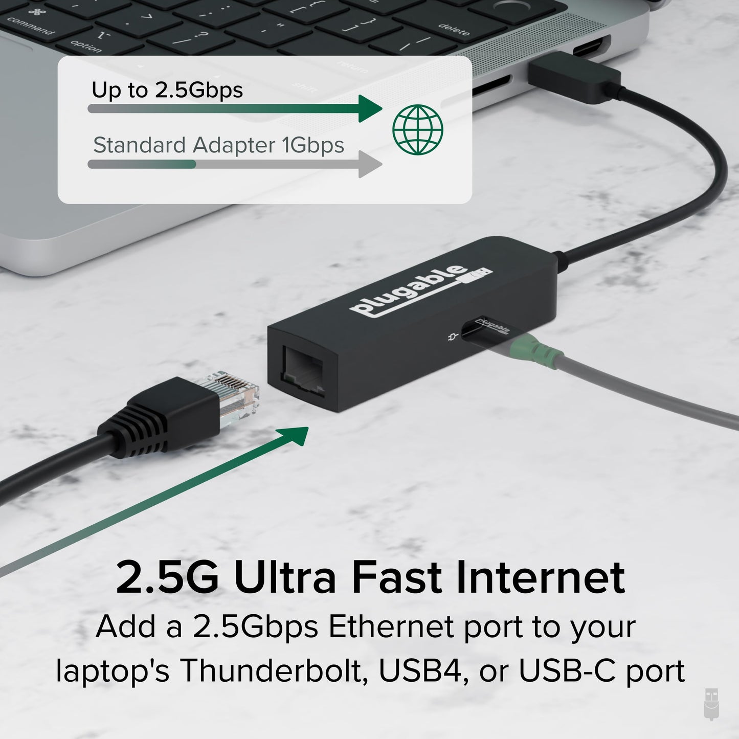 Plugable USB C to Ethernet Adapter 2.5Gb with 100W USB-C PD Charging, 2.5 Gigabit Type C USB Ethernet Adapter for Windows, MacBook, Chrome, iPad