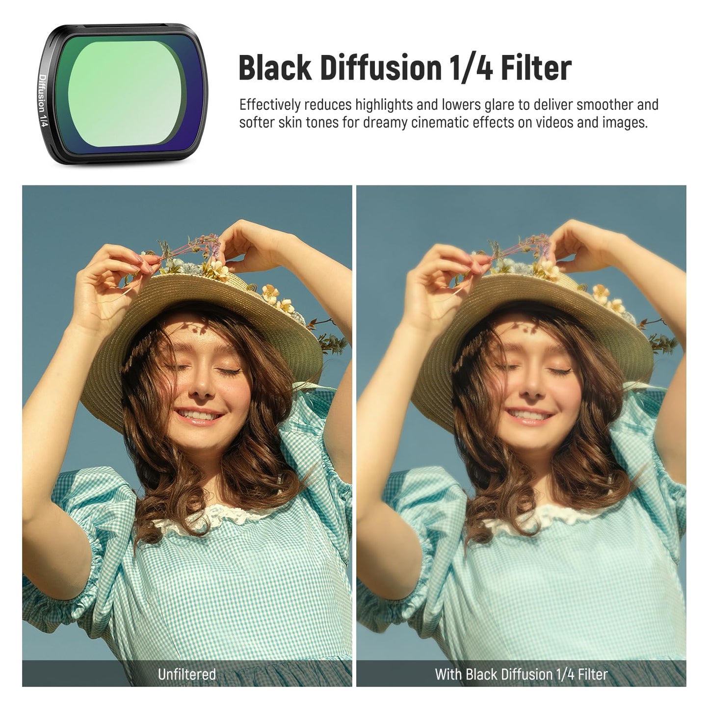 NEEWER Magnetic ND&Black Diffusion 1/4 Effect Filter Kit Compatible with DJI OSMO Pocket 3 Creator Combo Accessories, Action Camera 4 Pack Neutral