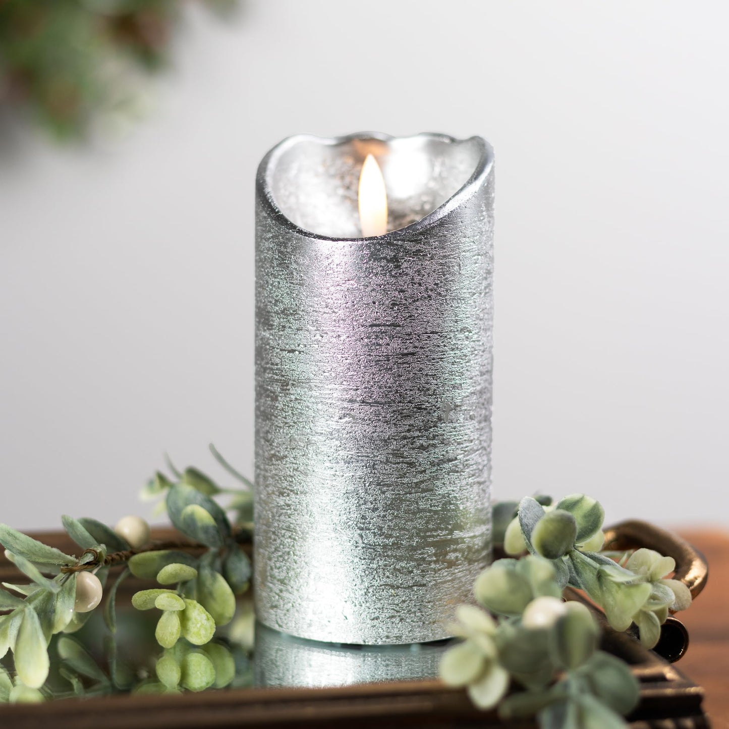 Northlight Lighted LED Flameless Flickering Pillar Christmas Candle - 6" - Silver