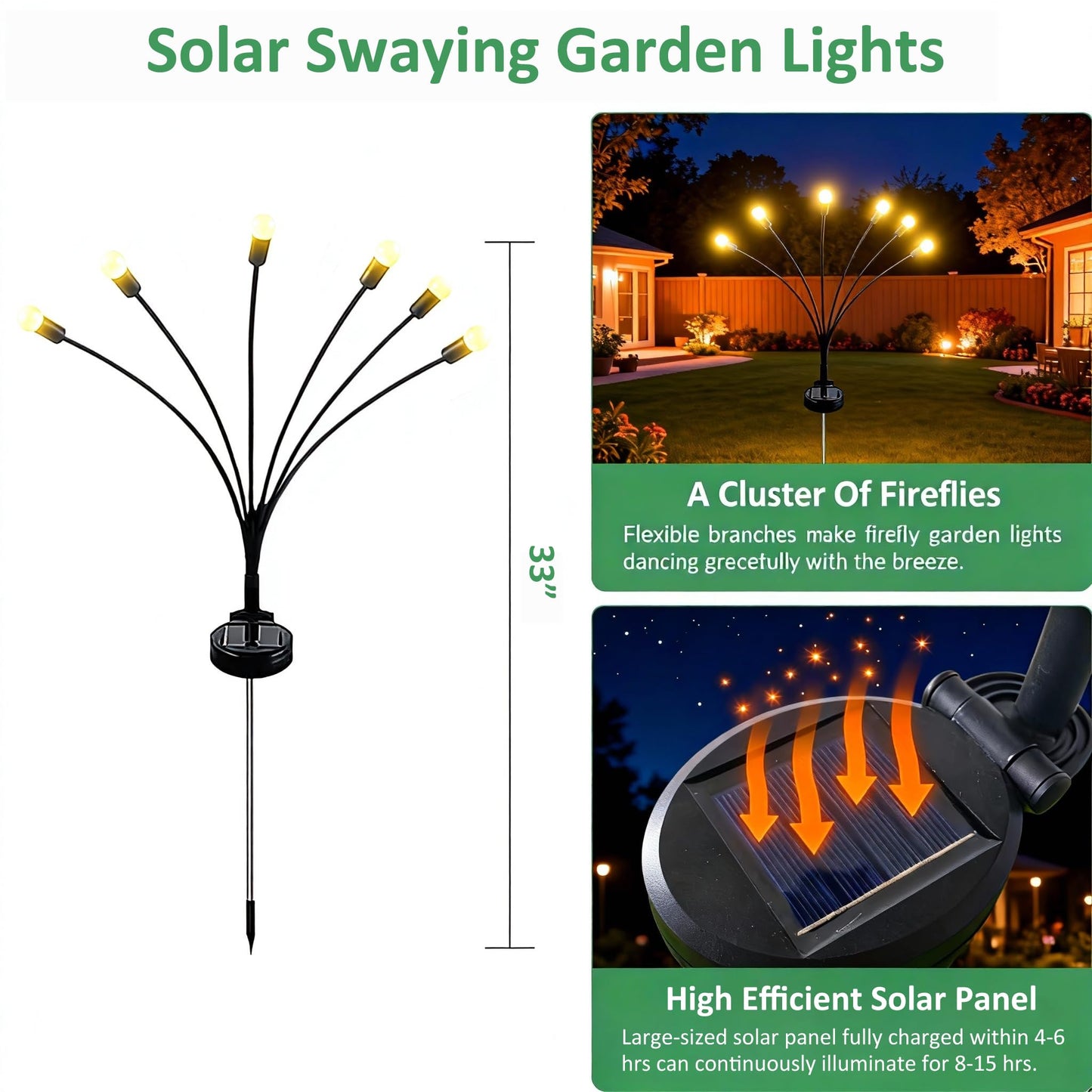 AAOVEFOX Solar Garden Lights, 8 Pack Waterproof Outdoor Swaying Lights for Patio, Garden, Pathway Decoration