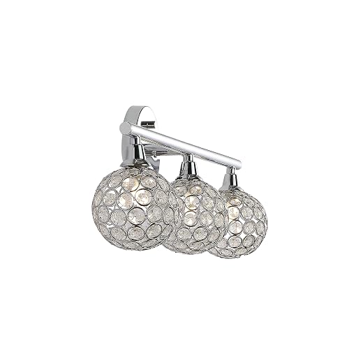 JONATHAN Y 23" Chrome Maeve Modern Glam LED Vanity Light Sconce for Bathroom, Clear Crystal Globe Shade, Art Deco Wall Light for Hallway Entryway