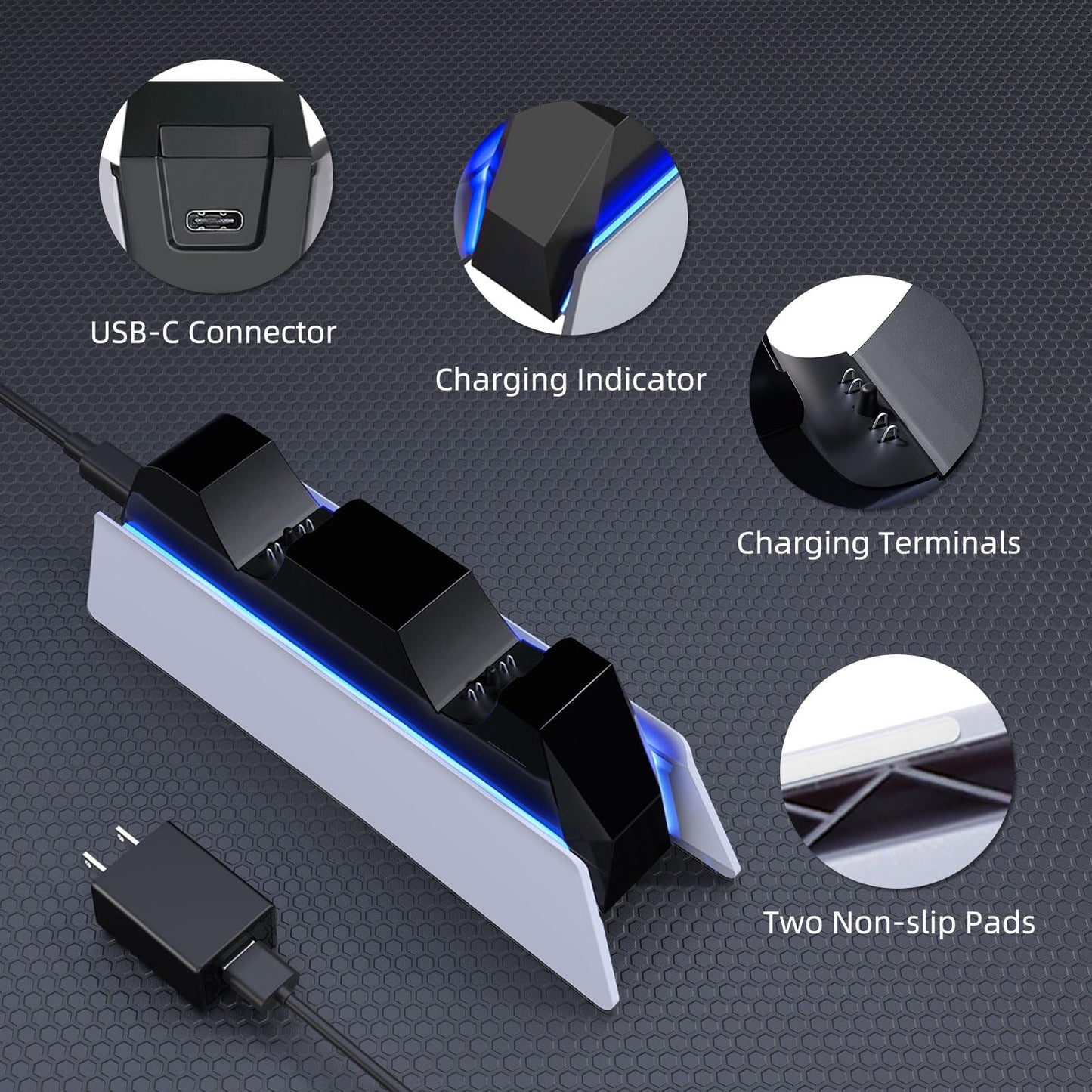 afbptek PS5 Controller Charging Station Dock, Dual Charging for Dualsense, playstation 5 Wireless Accessories with Blue LED ON/Off Automatically