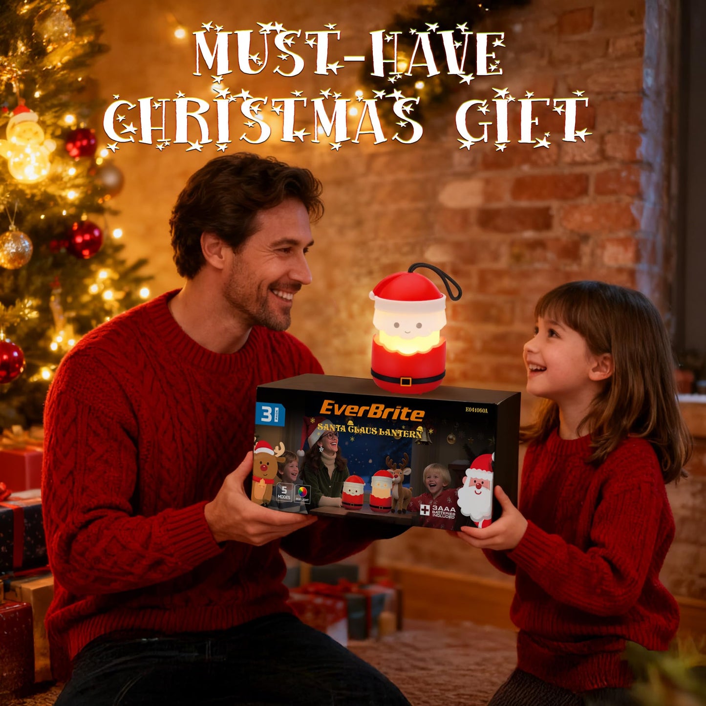 Christmas Gift EverBrite Santa Claus Lantern 3 Pack, 5 Light Modes Holiday Decoration Presents for Women and Men, AAA Batteries Contained Stocking