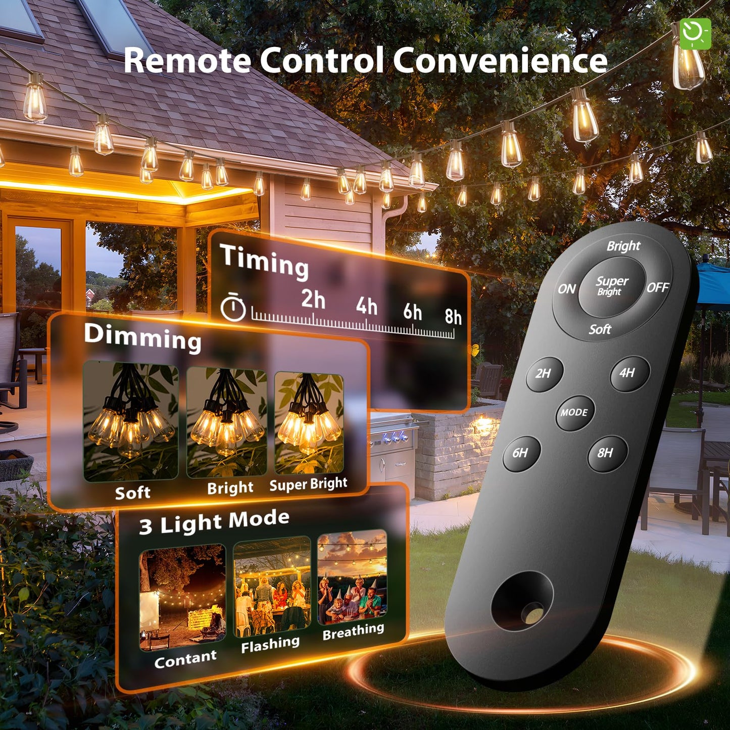 KYY 54FT Solar String Lights Outdoor Waterproof with USB Charging & Remote, Dimmable & Timable, Solar Powered Patio Lights with LED Shatterproof Bulbs