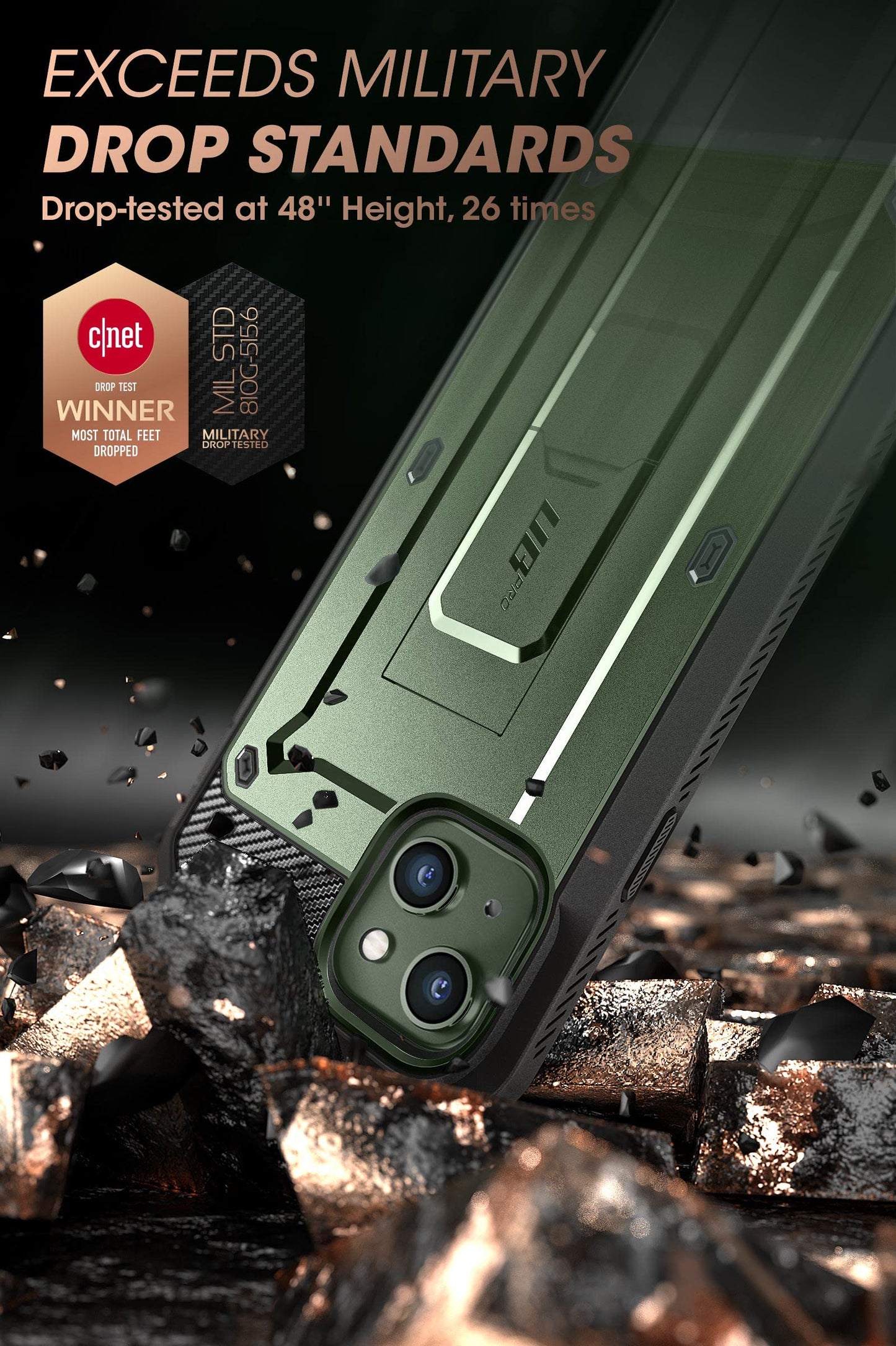SUPCASE for iPhone 13 Case with Stand & Belt-Clip (Unicorn Beetle Pro), [Built-in Screen Protector] [Military-Grade Drop Protection] Heavy Duty Rugged
