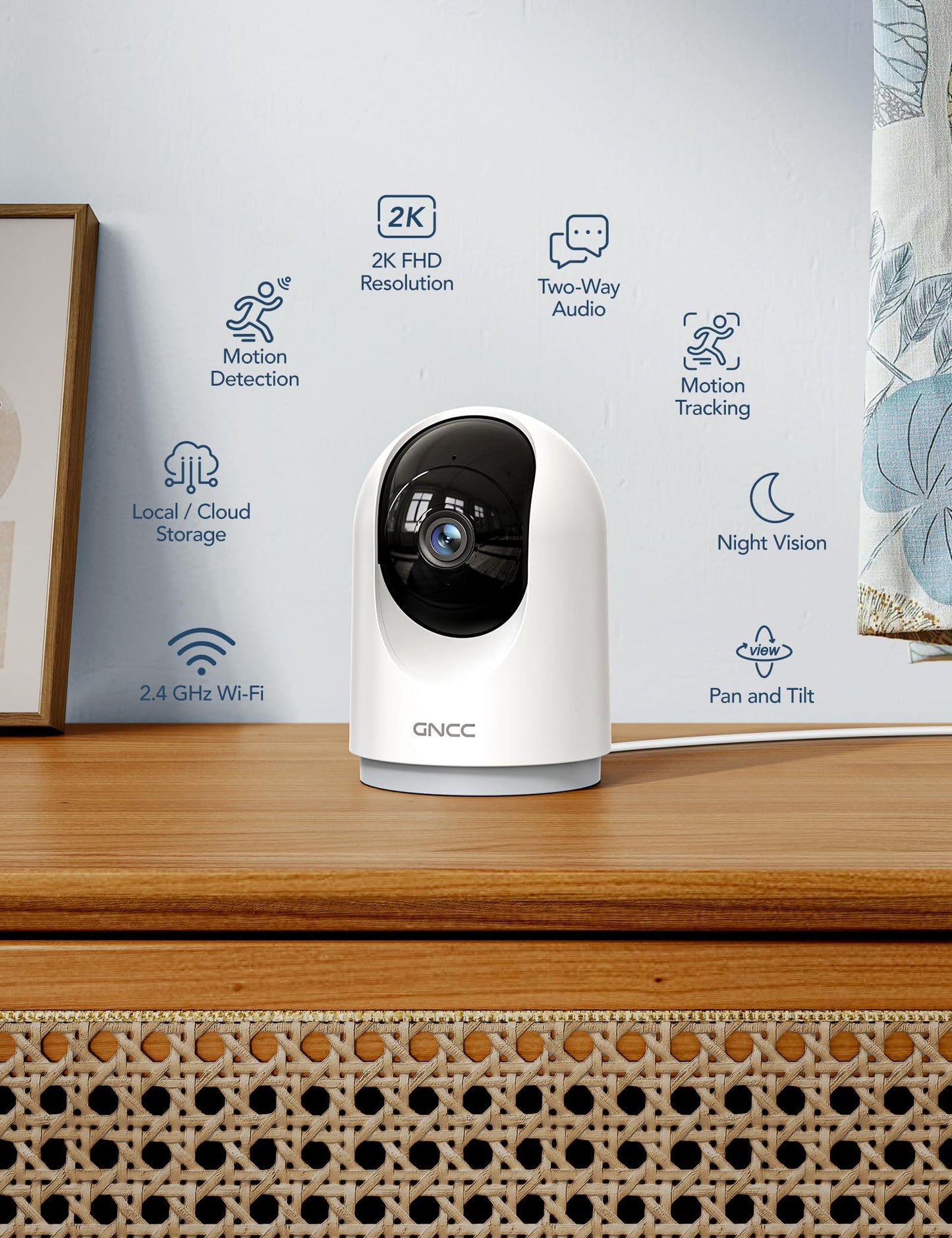 GNCC Indoor Security Camera, 2K Cameras for Home Security with Motion Detection, Baby/Pet Camera with Phone App, Night Vision, 2-Way Audio, TF/Cloud
