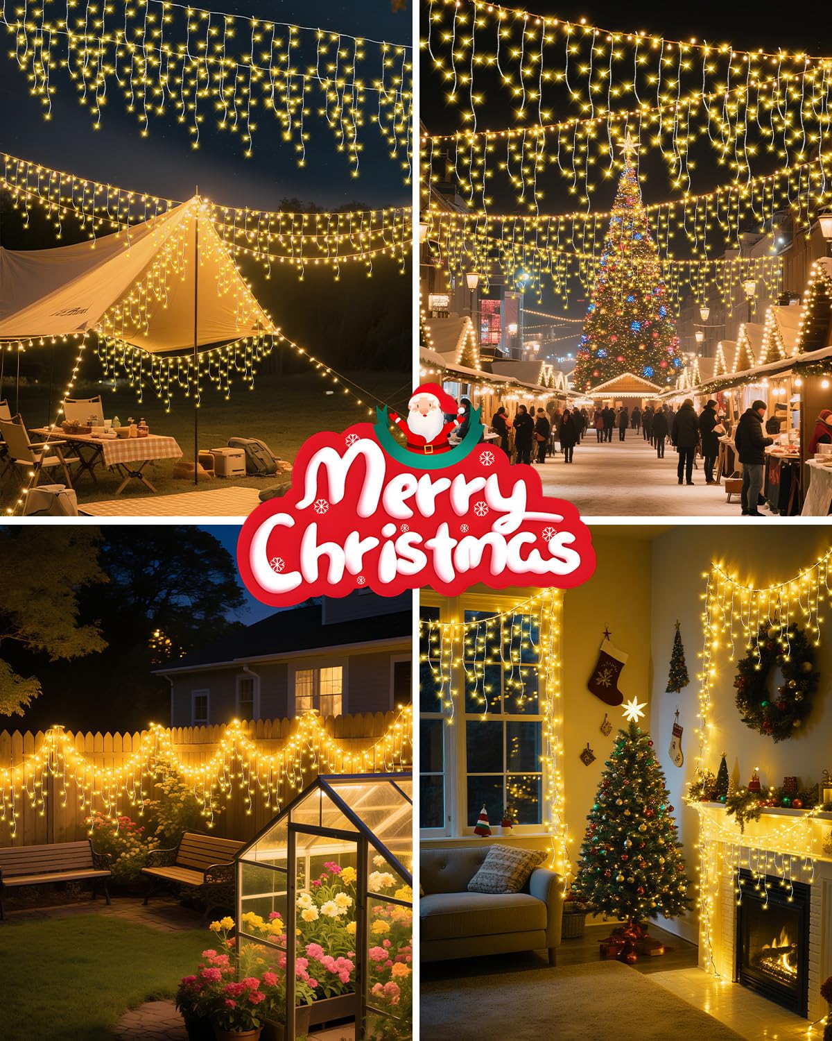 Vynoblip Ice Light Outdoor, Decorations Lights Yellow 33FT 306 LED 8 Modes Plug in Twinkle Fairy Light String with Remote Timer Memory for Roofline