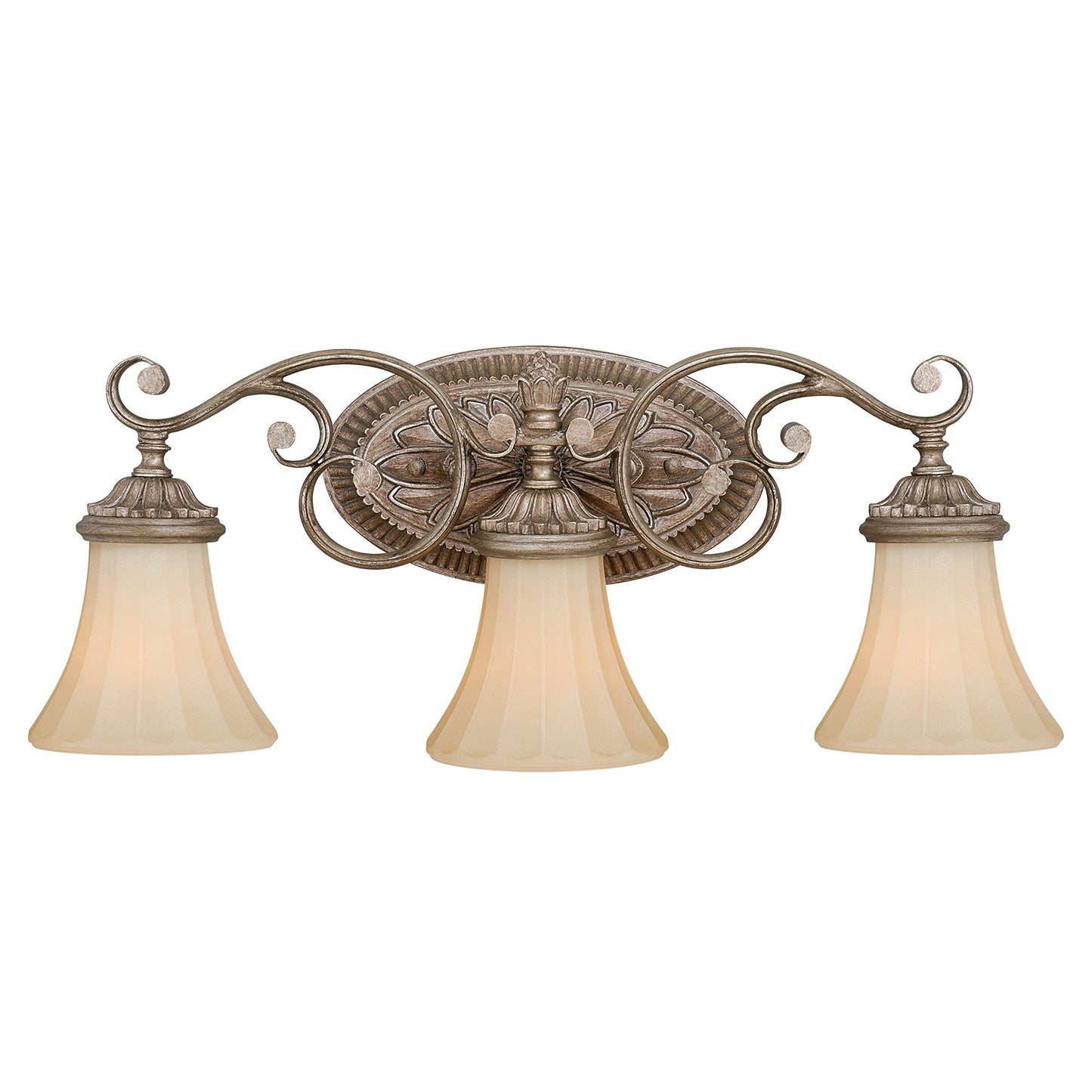 VAXCEL Avenant 3-Light 23 inch Wide French Bronze Traditional Bathroom Vanity Lighting Fixture, Amber Scavo Glass Shade, Dimmable, LED Compatible