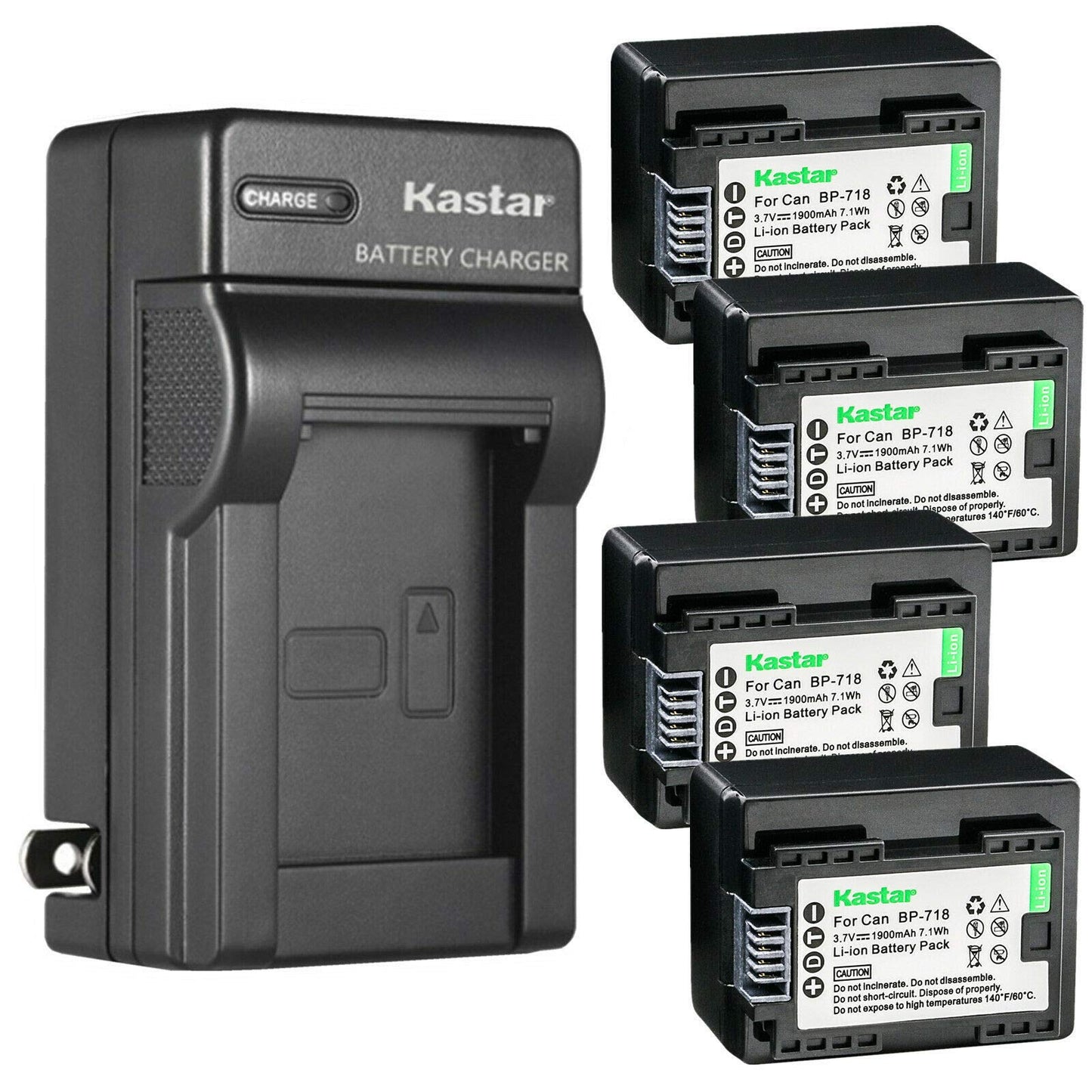 Kastar 4 Pack BP-718 BP718 Battery and AC Wall Charger Compatible with Canon VIXIA HF R50 HFR50, VIXIA HF R52 HFR52, VIXIA HF R60 HFR60, VIXIA HF R62