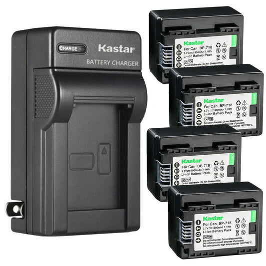 Kastar 4 Pack BP-718 BP718 Battery and AC Wall Charger Compatible with Canon VIXIA HF R50 HFR50, VIXIA HF R52 HFR52, VIXIA HF R60 HFR60, VIXIA HF R62